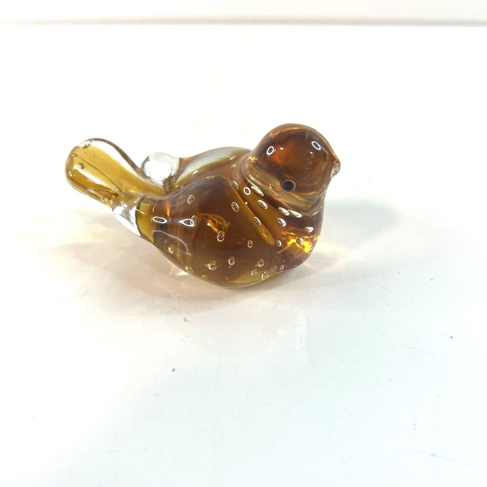 Vintage Amber Art Glass Bird Figurine Paperweight